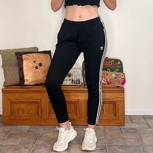 Adidas black white stripes zipper detailed drawstring joggers / sweatpants